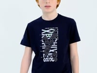 Navy Blue Pre-Print Detailed O Collar Standard Fit Boys' T-Shirt - 11099