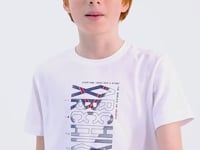 White Pre-Print Detailed O Collar Standard Fit Boys' T-Shirt - 11099