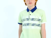 Light Green Print Detailed Standard Cut Polo Collar Boys T-Shirt - 11101