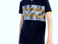 Navy Blue Printed Detailed Standard Fit Polo Collar Boys T-Shirt - 11101