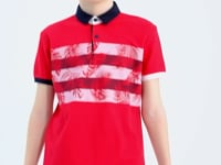 Red Print Detailed Standard Cut Polo Collar Boys T-Shirt - 11101