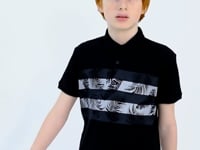Black Print Detailed Standard Mold Polo Collar Boys T-Shirt - 11101