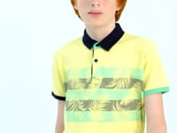 Yellow Print Detailed Standard Mold Polo Collar Boys T-Shirt - 11101