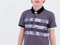 Dark Grey Print Detailed Standard Fit Polo Collar Boys' T-Shirt - 11101