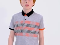 Grey Melange Print Detailed Standard Fit Polo Collar Boys' T-Shirt - 11101