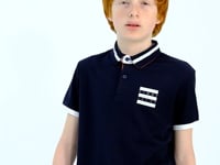 Navy Blue Collar Color Block Print Detailed Standard Cut Boys T-Shirt - 11111