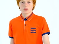 Orange Collar Color Block Print Detailed Standard Cut Boys T-Shirt - 11111