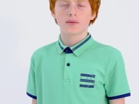 Olive Green Collar Color Block Print Detailed Standard Fit Boys' T-Shirt - 11111
