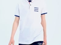 White Collar Color Block Print Detailed Standard Cut Boys T-Shirt - 11111