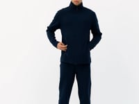 Navy Blue Logo Embroidered Stand-Up Collar Zippered Hidden Pocket Detailed Men's Tracksuit Set -  85201
