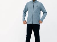 Grey Melange - Black Logo Embroidered Stand-Up Collar Zippered Hidden Pocket Detailed Men's Tracksuit Set - 85201