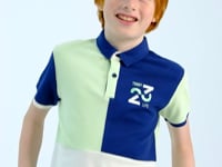 Light Green Color Block Embroidered Detailed Standard Fit Polo Collar Boys' T-Shirt - 11108