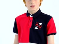 Red Color Block Embroidered Detailed Standard Fit Polo Collar Boys T-Shirt - 11108