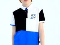 Black Color Block Embroidered Detailed Standard Pattern Polo Collar Boys T-Shirt - 11108