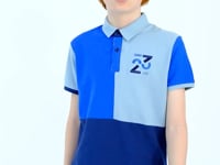 Detailed Standard Pattern Embroidered Color Block Polo Collar Boys' T-Shirt - 11108