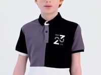 Dark Grey Color Block Embroidered Detailed Standard Fit Polo Collar Boys T-Shirt - 11108