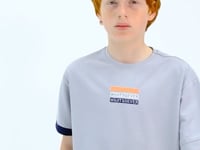 Gray Embroidered O Collar Oversize Boys T-Shirt - 11146