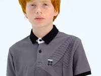 Dark Grey Print Detailed Standard Fit Polo Collar Boys T-Shirt - 11164