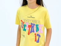 Yellow Printed Letter O Collar Oversize Short Sleeve Girl's T-Shirt - 75112