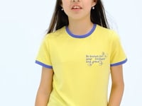 Yellow Minimal Print O Neck Comfort Fit Short Sleeve Girl's T-Shirt - 75110