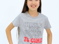 Grey Melange O Collar Printed Comfort Fit Short Sleeve Cropped Girl's T-Shirt - 75118