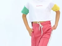 White Print O Collar Low Shoulder Oversize Girl's T-Shirt - 75130