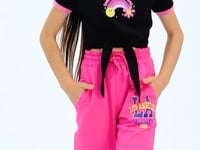 Pink Embroidered Standard Cut Jogger Girls' Tracksuit Bottom - 75120