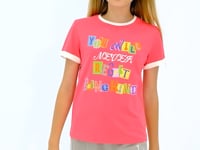 Rose Color Detailed O Collar Comfort Fit Girls T-Shirt - 75109