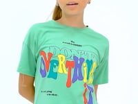 Printed O Collar Oversize Short Sleeve Girls T-Shirt - 75112