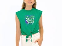 Green Heart Print Front Knot Detailed Comfortable Fit Girls T-Shirt - 75114