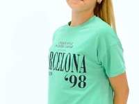 O Collar Print Low Shoulder Oversize Girls' T-Shirt - 75115