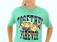 Green Bear Print O Collar Oversize Short Sleeve Girls' T-Shirt - 75116