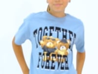 Light Blue Teddy Bear Print O Collar Oversize Short Sleeve Girls' T-Shirt - 75116
