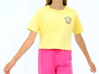 Yellow Front and Back Printed O Collar Low Shoulder Oversize Short Sleeve Girls' T-Shirt - 75126
