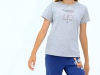 Grey Melange O Collar Print Detailed Relax Fit Girls T-Shirt - 75129