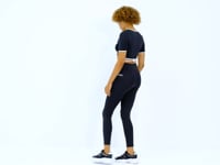 Black Logo Print Detailed High Waist Scuba Fabric Slim Fit Women's Tights - 94627