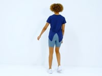 Indigo Back Slit Detailed O Collar Short Sleeve Standard Fit Women's T-Shirt - 97267