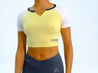 Lemon Color Block Logo Printed O Collar Slim Fit Women's Crop T-Shirt - 97270