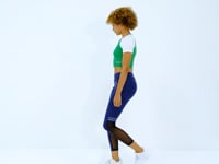 Green Color Block Logo Printed O Neck Slim Fit Women's Crop T-Shirt - 97270