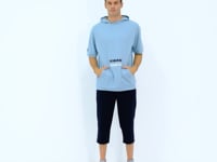 Light Blue Kangaroo Pocket Embroidered Hooded Men's T-Shirt - 88195