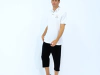 White Embroidered Print Detailed Standard Fit Polo Collar Men's T-Shirt - 88239