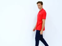 Red Embroidered Print Detailed Standard Cut Polo Collar Men's T-Shirt - 88239