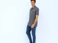 Dark Gray Embroidered Print Detailed Standard Fit Polo Collar Men's T-Shirt - 88239