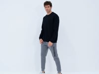 Black O Collar Front Stitch Detailed Basic Relax Fit Men's Sweatshirt - 88270