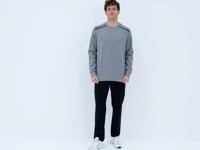 Grey Melange Round Neck Ribbed Shoulder Detailed Relax Fit Men's Sweatshirt - 88279