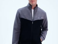 Black - Dark Grey Stand Collar Color Block Hidden Pocket Detailed Relax Fit Men's Sweatshirt - 88290