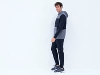 Black Hooded Half-Zip Striped Detailed Men's Tracksuit Set - 85214