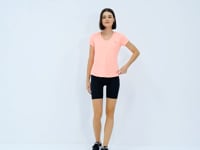 Basic Round Neck Short Sleeve Regular Fit V-Neck Women's T-Shirt - 97145