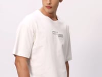 Ecru 100% Cotton Thick Soft Textured Oversize Fit Printed Men's T-Shirt - 88361