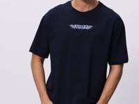 Navy Blue 100% Cotton Thick Soft Textured Oversize Fit Printed Men's T-Shirt - 88356